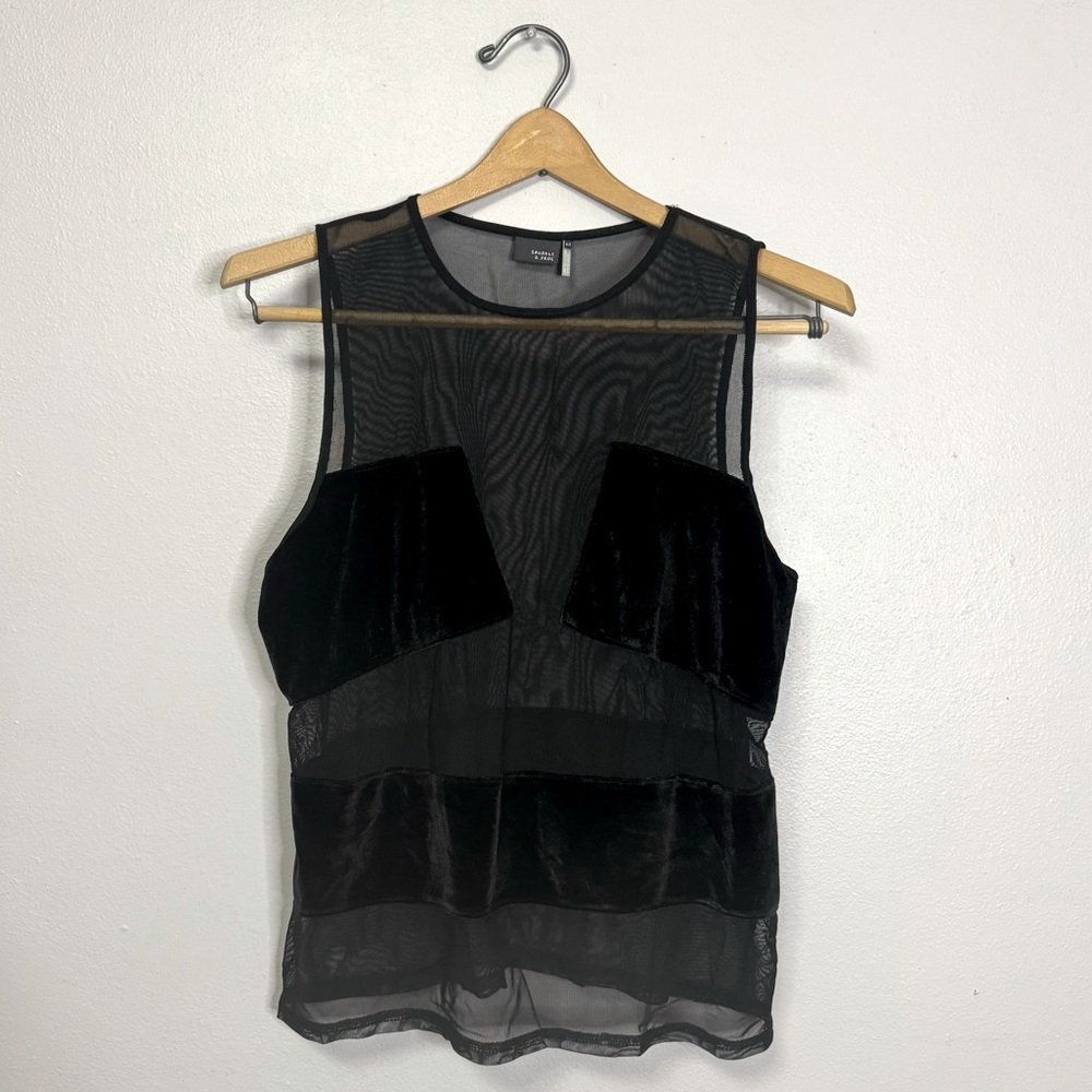 Sparkle & Fade Sheer Black Tank Top